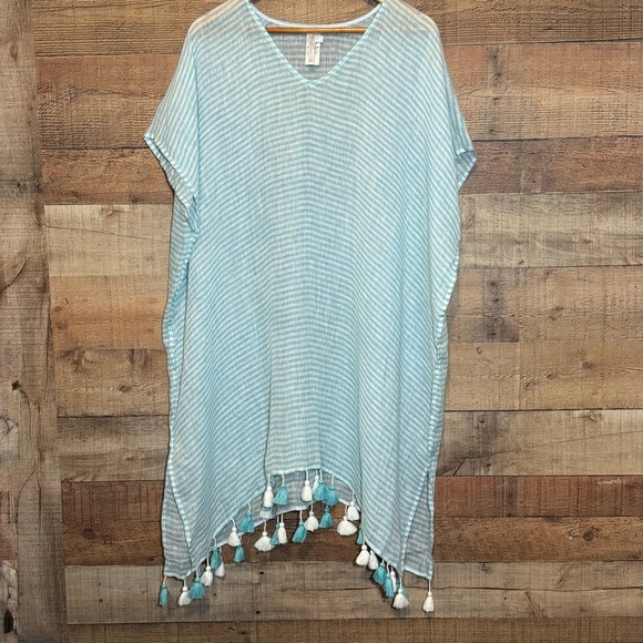 🌻 SEAFOLLY Fine Stripe Cover-Up Linen One-Size Caftan Beach Resort Vacation - Picture 2 of 10